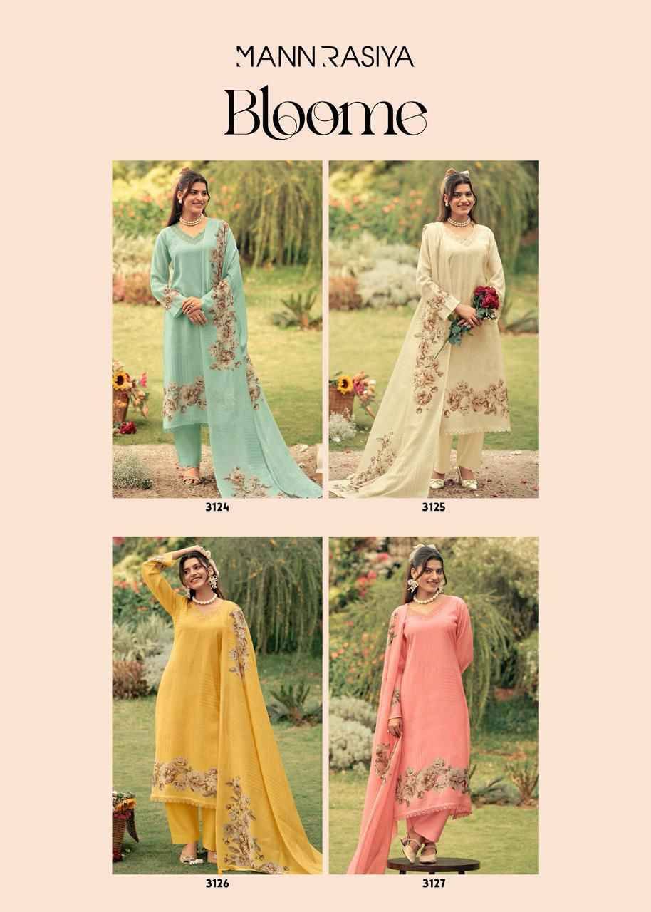 BLOOME By MANNRASIYA 3124 to 3127 Series Beautiful Festive Suits Stylish Colorful Fancy Casual Wear & Ethnic Wear PURE VISCOSE LILEN Print Dresses At Wholesale Price
